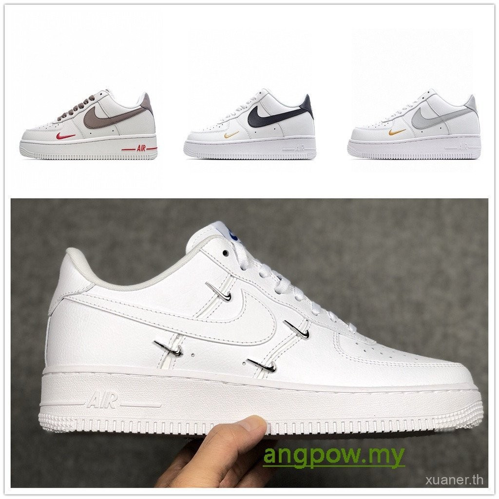 NK wmns Air Force 1 '07 LX "Chrome swooshes Trắng" da sapphire xanh Trắng nhỏ bạc bốn móc CT1990-100
