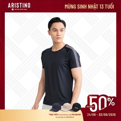 Áo Thun Nam Aristino Cotton Slim fit Viền Dọc Tạo Điểm Nhấn Cho Vai ATS023S3