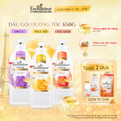 Dầu Gội Enchanteur 650g Thơm Hương Nước Hoa với Keratin,Dầu Hạnh Nhân, B5 x2 Phục Hồi Hư Tổn và Óng Ả,Không gàu bết ngứa