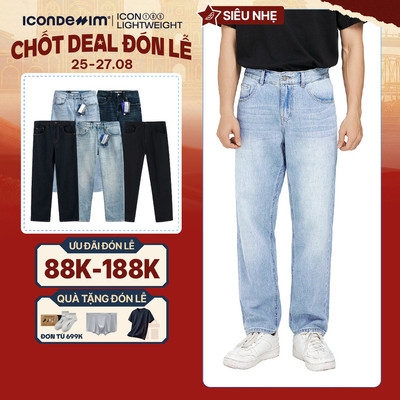 Quần jeans nam ICONDENIM, quần bò ống đứng, dáng suông, công nghệ Lightweight siêu nhẹ, chống nhăn tốt ICON105