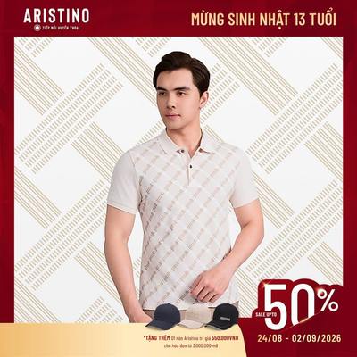 Áo Polo Nam Tay Ngắn Họa Tiết Be Kẻ Aristino Regular Fit APS133AS4