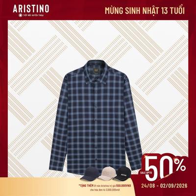 Áo Sơ Mi Nam Kẻ Aristino Business doanh nhân dáng Slim Fit tay dài 100% cottton thấm hút 1LS0230S3