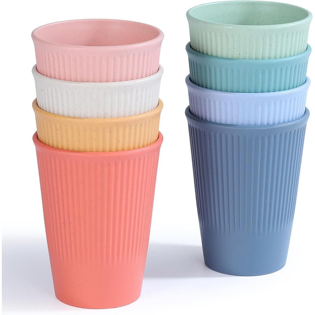 Wheat Straw Cups, Unbreakable Drinking Cup Dishwasher Safe Water Glasses with 8 Colors for Drinking 