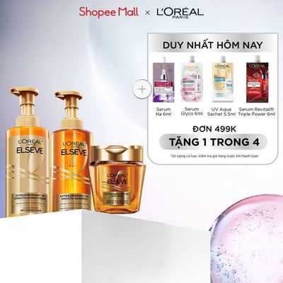 Bộ gội xả và mặt nạ ủ tóc giúp tóc suôn mượt, nuôi dưỡng sâu Extraodinary Sleek Oil Smooth L'Oreal Paris 440mlx2, 250ml