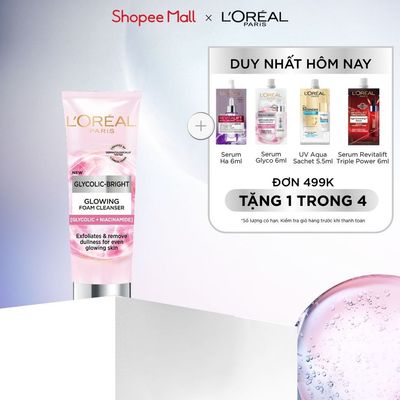 Sữa rửa mặt làm sạch sâu và sáng da L'Oreal Paris Glycolic (AHA) Bright Glowing Daily [Glycolic+ Niacinamide] 100ml