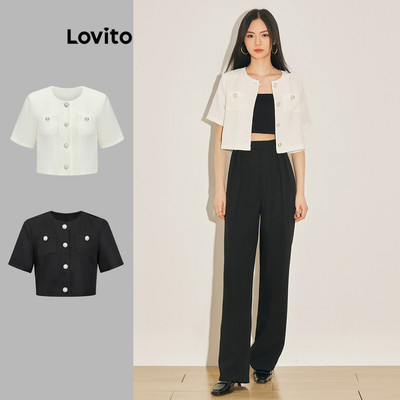 Lovito thanh lịch Áo khoác thông thường có nút bỏ túi trơn cho nữ L61AD005 (Trắng)