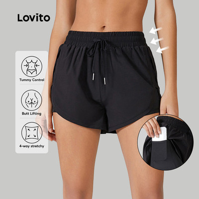 Lovito Phong cách thường ngày Quần short thể thao có túi 2in1 Lớp kép Dây buộc Khô nhanh Chạy tập gym LNL83116