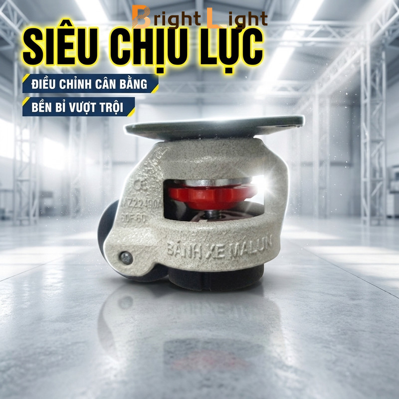 Bánh Xe Đẩy Hàng Nặng GD60F Xoay 360 Độ Chỉnh Độ Cao Chịu Tải 500kg Cố Định Chống Rung