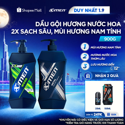[Dung Tích Lớn] Dầu Gội Nam Xmen 900g Wood/Fire/Metal - Mùi Hương Nam Tính 2X Sạch Sâu