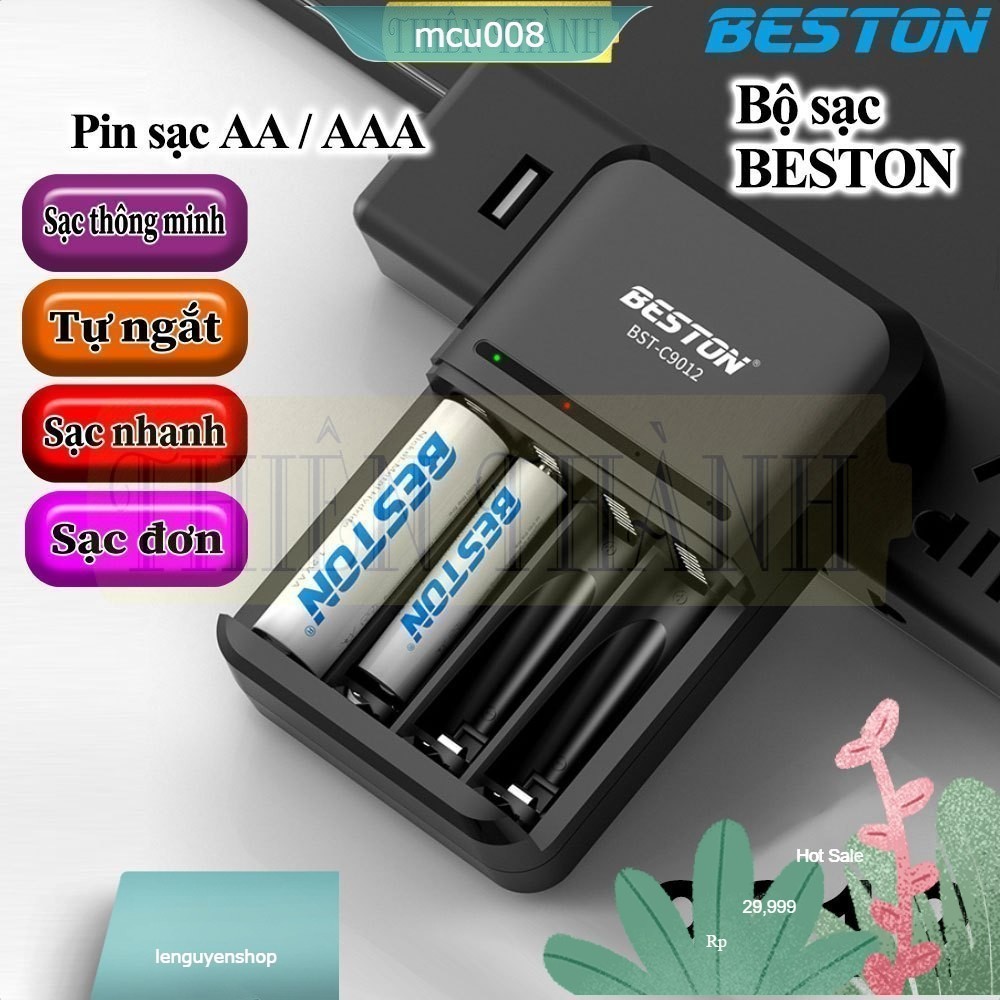 Bộ sạc BESTON C9012,pin sạc AA3300mAh,AAA1300mAh,1.2V,(9012,3300,1300)
