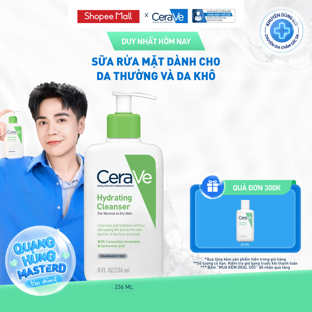 Sữa rửa mặt giúp làm sạch sâu dành cho da thường và da khô Cerave Hydrating Cleanser 236ML