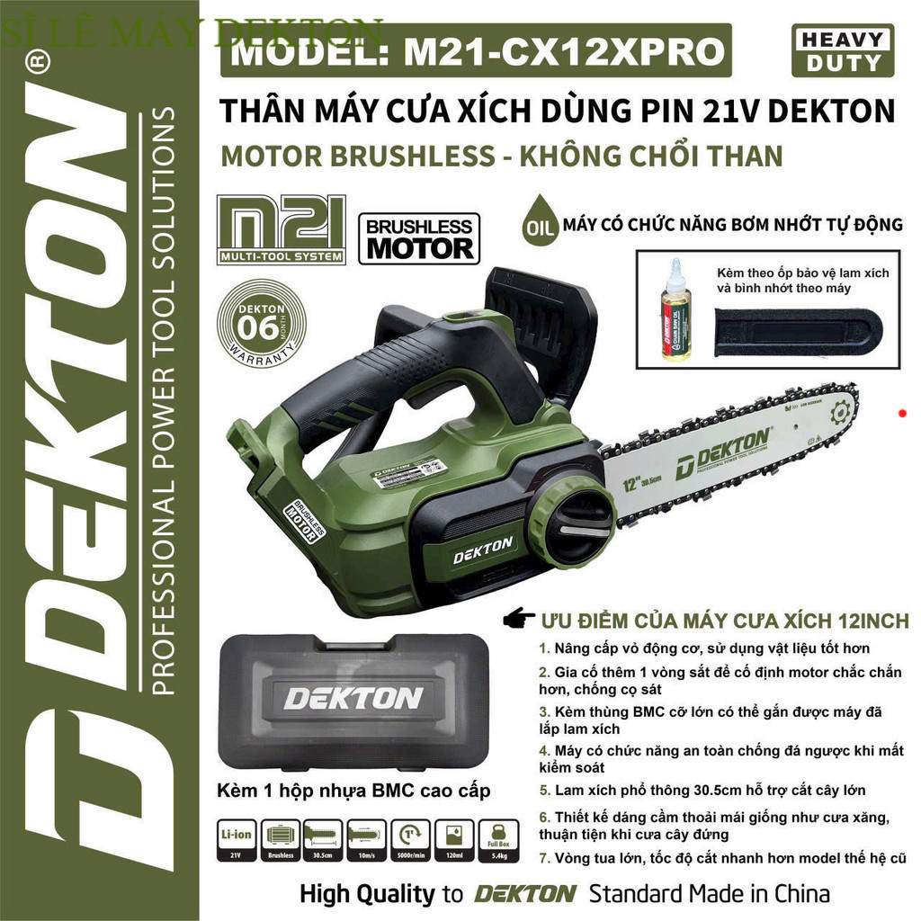máy cưa xích ,cưa cây Dekton M21-CX12XPRO - Lam Xích Phổ Thông - Tốc Độ Cắt 10m/s hàng new Máy sĩ DE