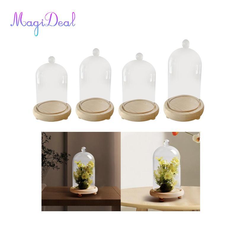 MagiDeal Cloche Glass Dome Display Bell Jar Vỏ trong suốt Đế gỗ cho sưu tập