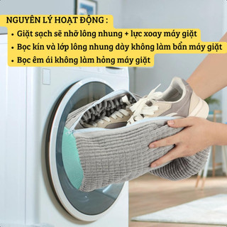 Túi đựng giày máy giặt có đệm lưới và khóa kéo, dễ dàng hút bụi, không lo trầy xước