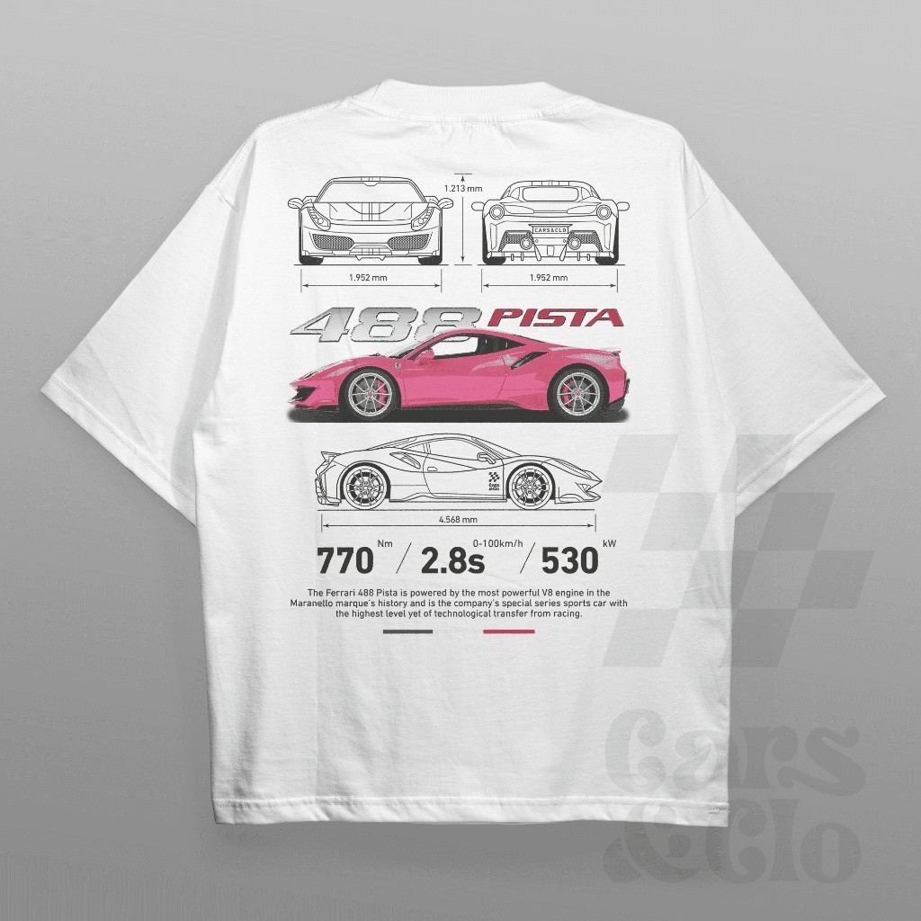 Ô tô và áo choàng - Regular Fit White - Áo thun Ferrari 488 Pista Blueprint