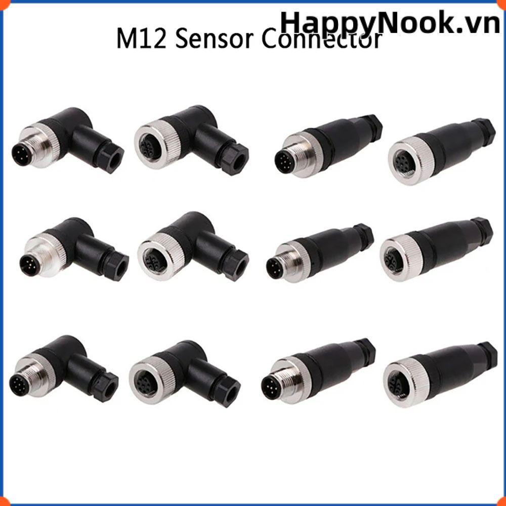 Đầu nối cảm biến HAPPYNOOK M12, đầu nối 4/5/8 chân M12, phích cắm hàng không M12, cáp cảm biến M12, 