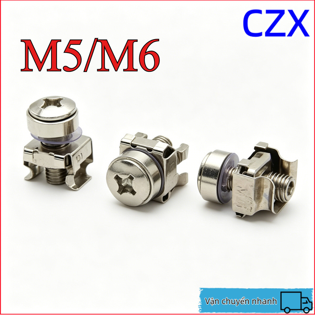M5/M6 bộ Ốc cài rack inox 304 - ốc rack lắp tủ mạng, tủ rack chuyên dụng 【CZX2】