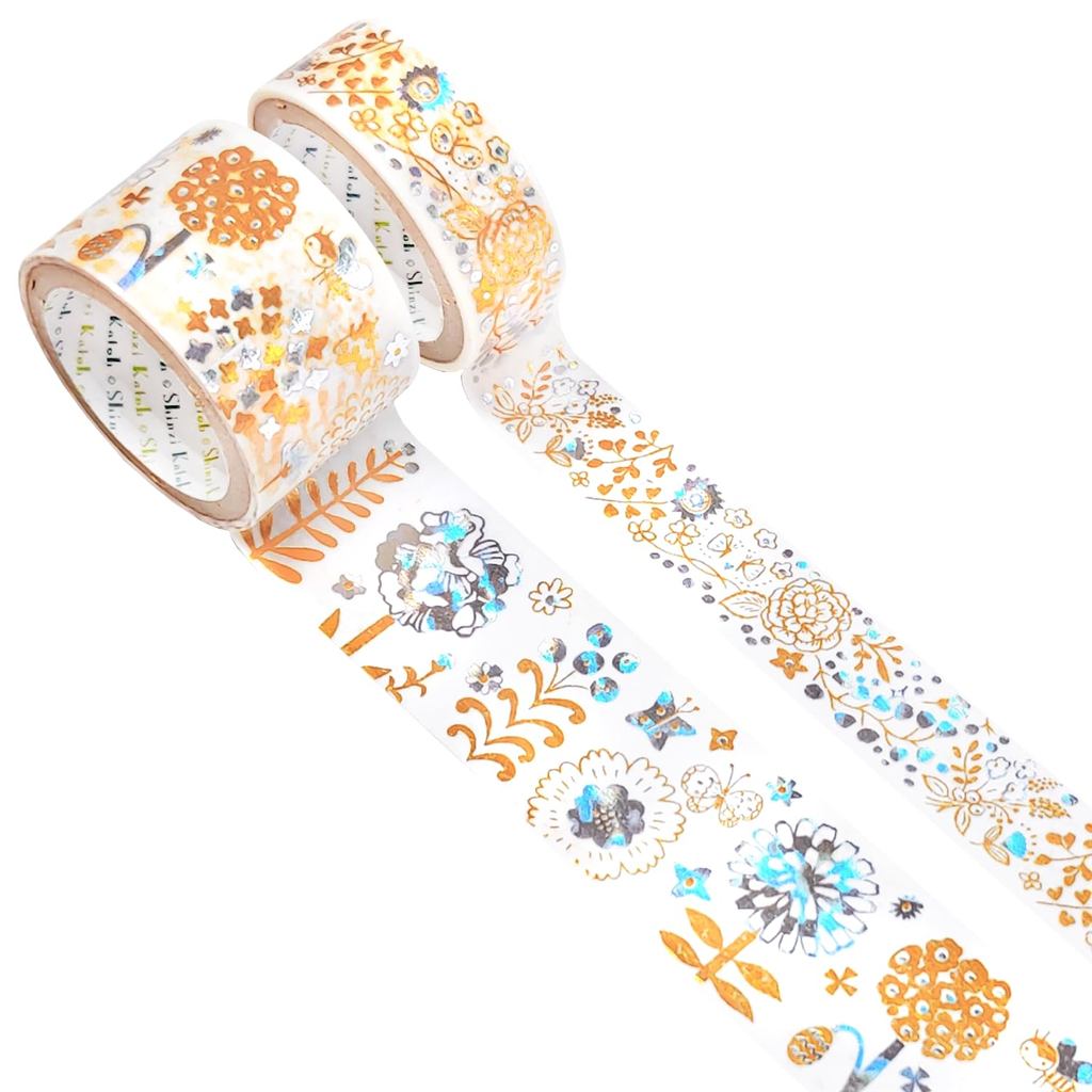 Seal Studio Made in Japan 2-color foil Kirapika masking tape Star Akari 2-roll set Flowers - Shinzi 