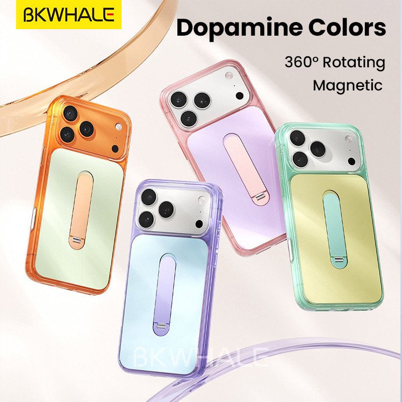 BKWHALE 360° Quay Từ Đứng Dành Cho iPhone 17 16 15 Pro Max Air Chống Rơi Bảo Vệ Trong Suốt Sạc Không