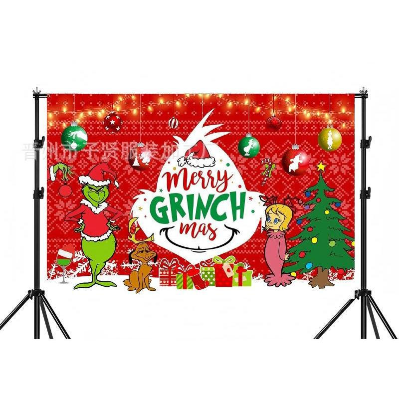 Nền Grinch cho Giáng sinh, nền sinh nhật Grinch, trang trí tiệc sinh nhật, biểu ngữ nền, đạo cụ