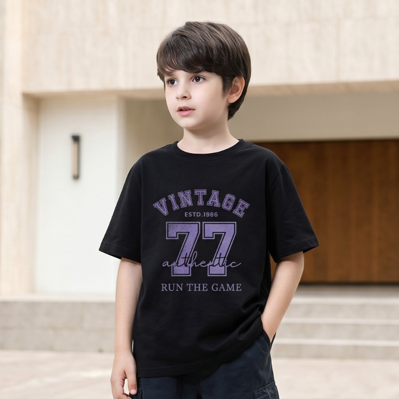 Bé Trai Vintage 77 In Hình 100% Cotton Áo Thun Trẻ Em Dạo Phố Ngắn Tay Tee Z77