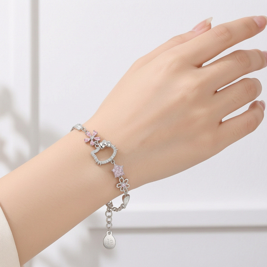 Preferred#Cartoon Anime kitty Cat Shining Zircon Bracelet2025New Year's New Versatile Friendship Bra