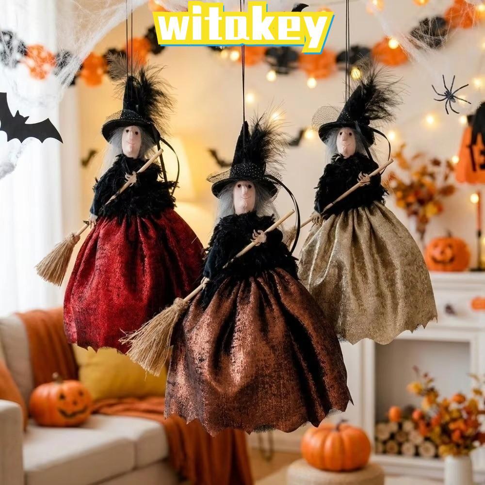 Mặt dây chuyền phù thủy WITAKEY Halloween, Thiết kế lông vũ Mặt dây chuyền trang trí phù thủy nhung 