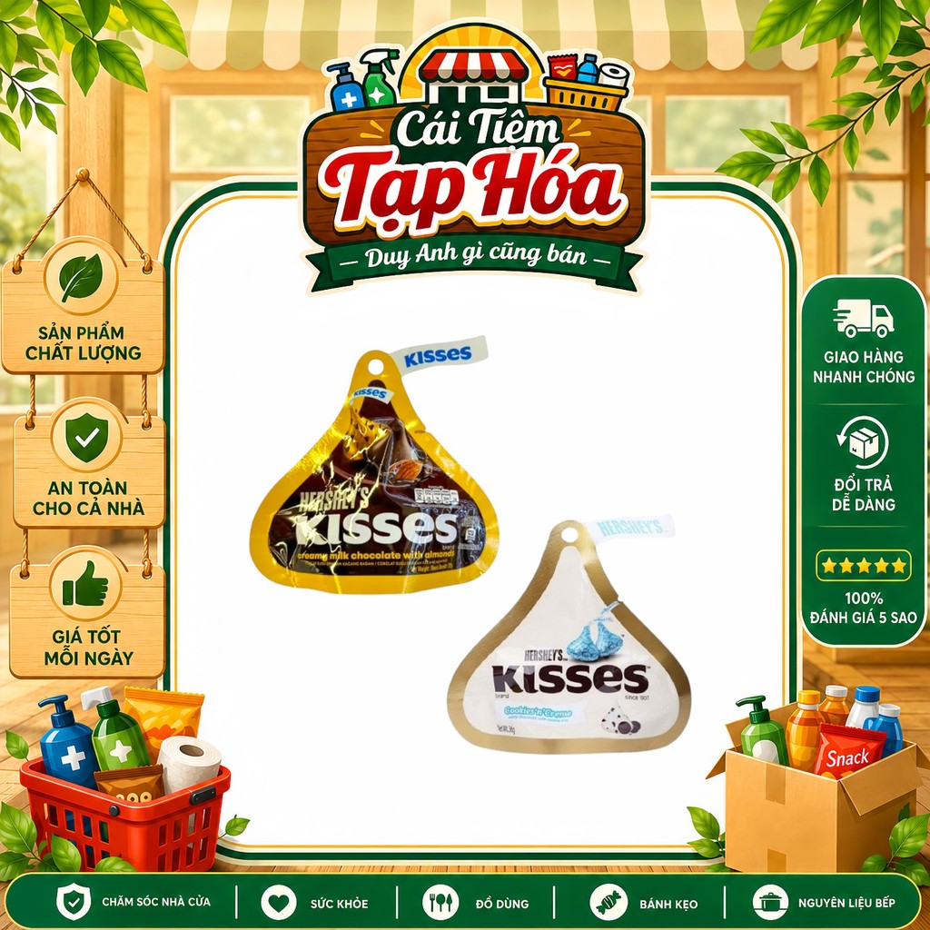 Socola Hershey's Kisses 36g | Kisses Kem Sữa & Cookies 'N' Creme | Socola Mỹ Chính Hãng