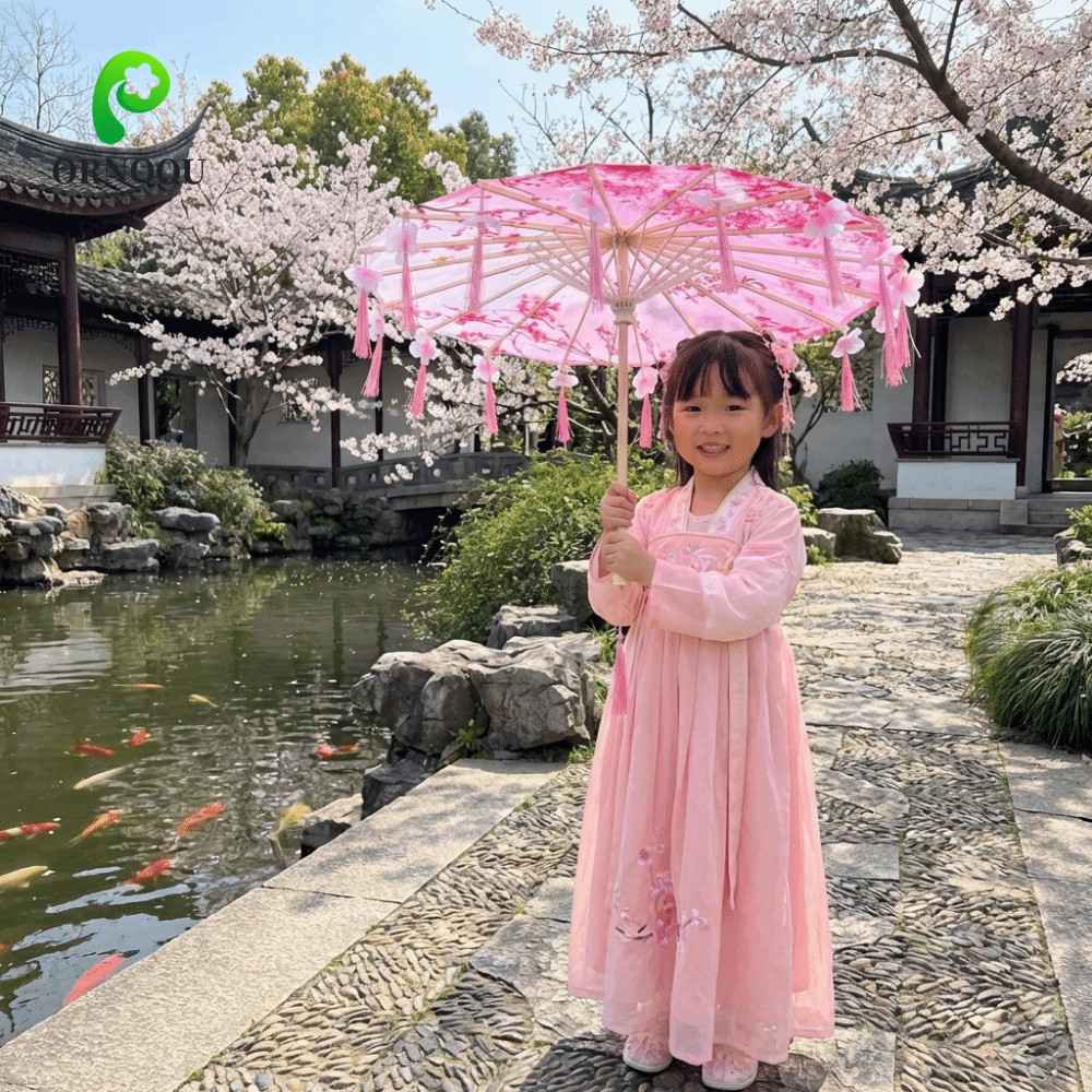 Ô dù tua rua vải ORNOOU, Phong cách Trung Quốc 56cm Ô cổ Trung Quốc, Ô dù cổ điển trang trí chống gi