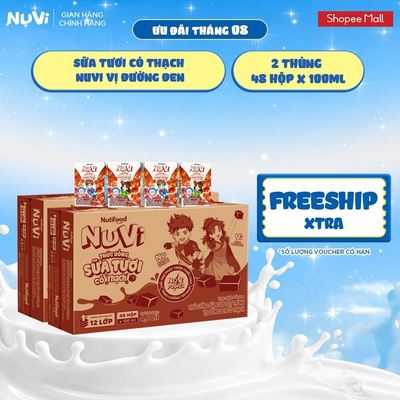 Combo 2 Thùng 48 Hộp Thức Uống Sữa Tươi Có Thạch NuVi Vị Đường Đen 100ml