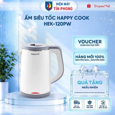 Ấm siêu tốc Happy Cook 1.2L, HEK-120PW  - 2 lớp chống nóng - Bảo hành chính hãng 12 tháng.