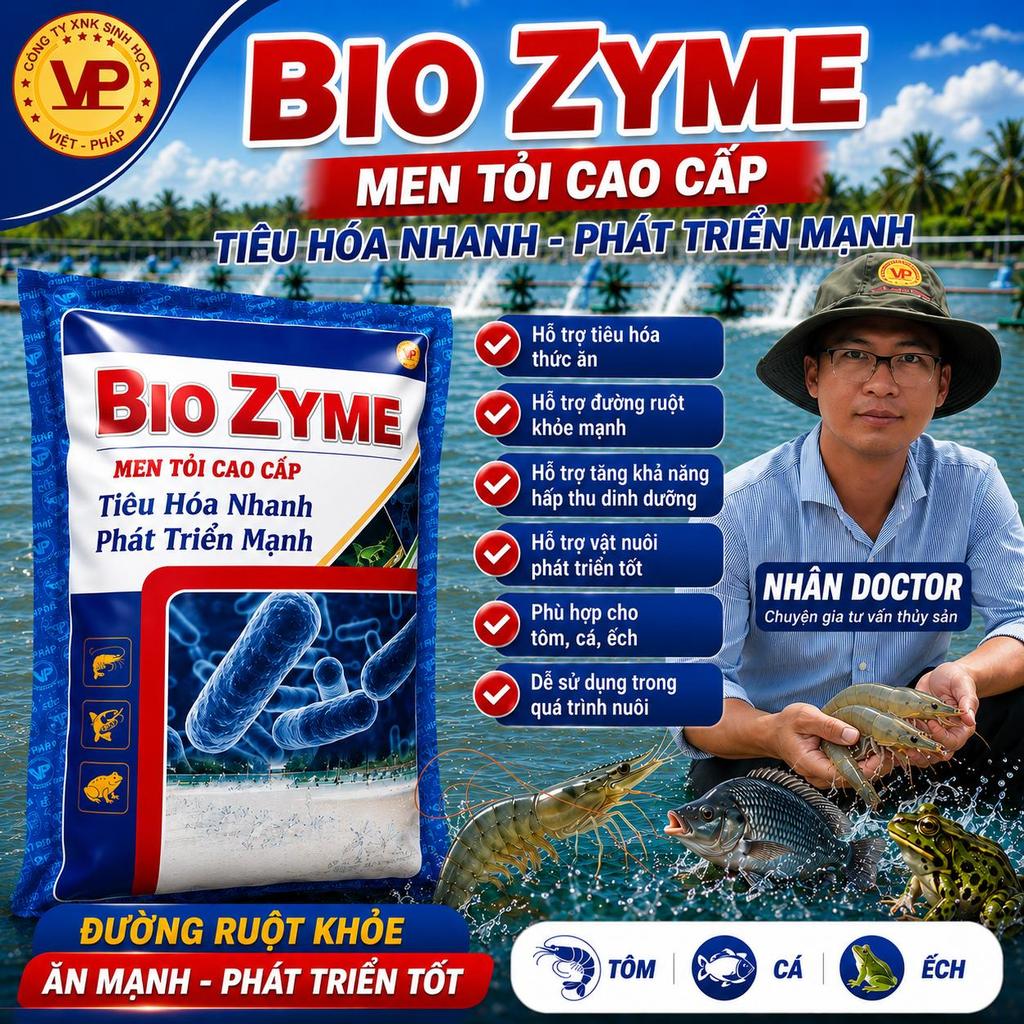 BIO ZYME Việt Pháp 1KG | Men Vi Sinh Tiêu Hóa Cho Tôm Cá Ếch | Hỗ Trợ Đường Ruột - Hấp Thu Thức Ăn -