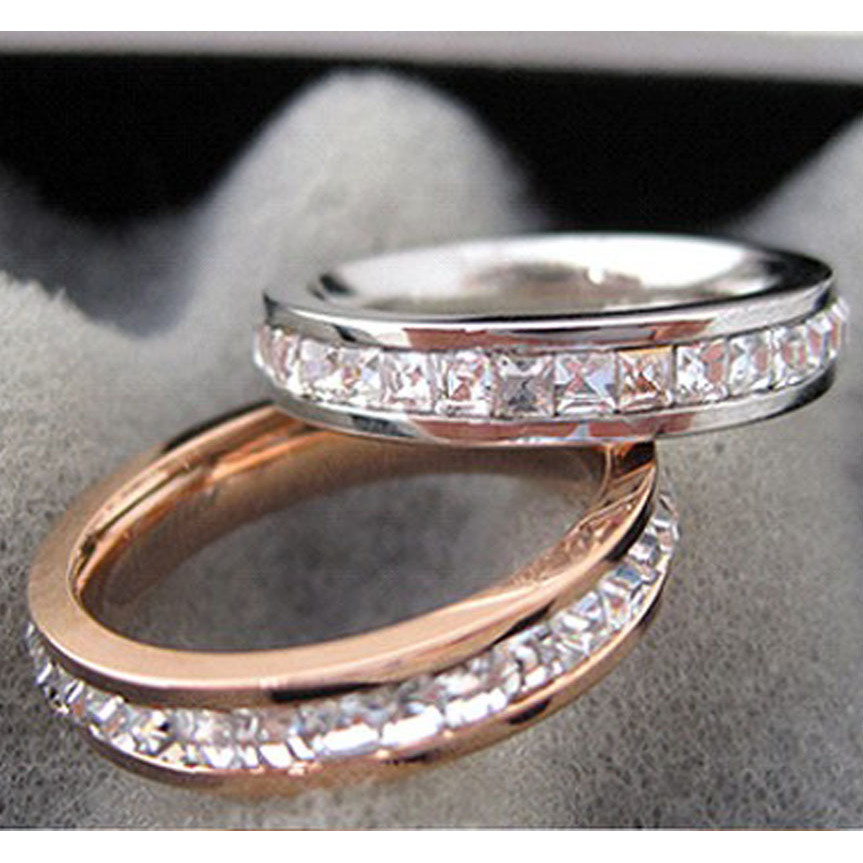 AT0S Diamond ring, sparkling ring, gold and silver version, rose single row, ultra-Korean style tail