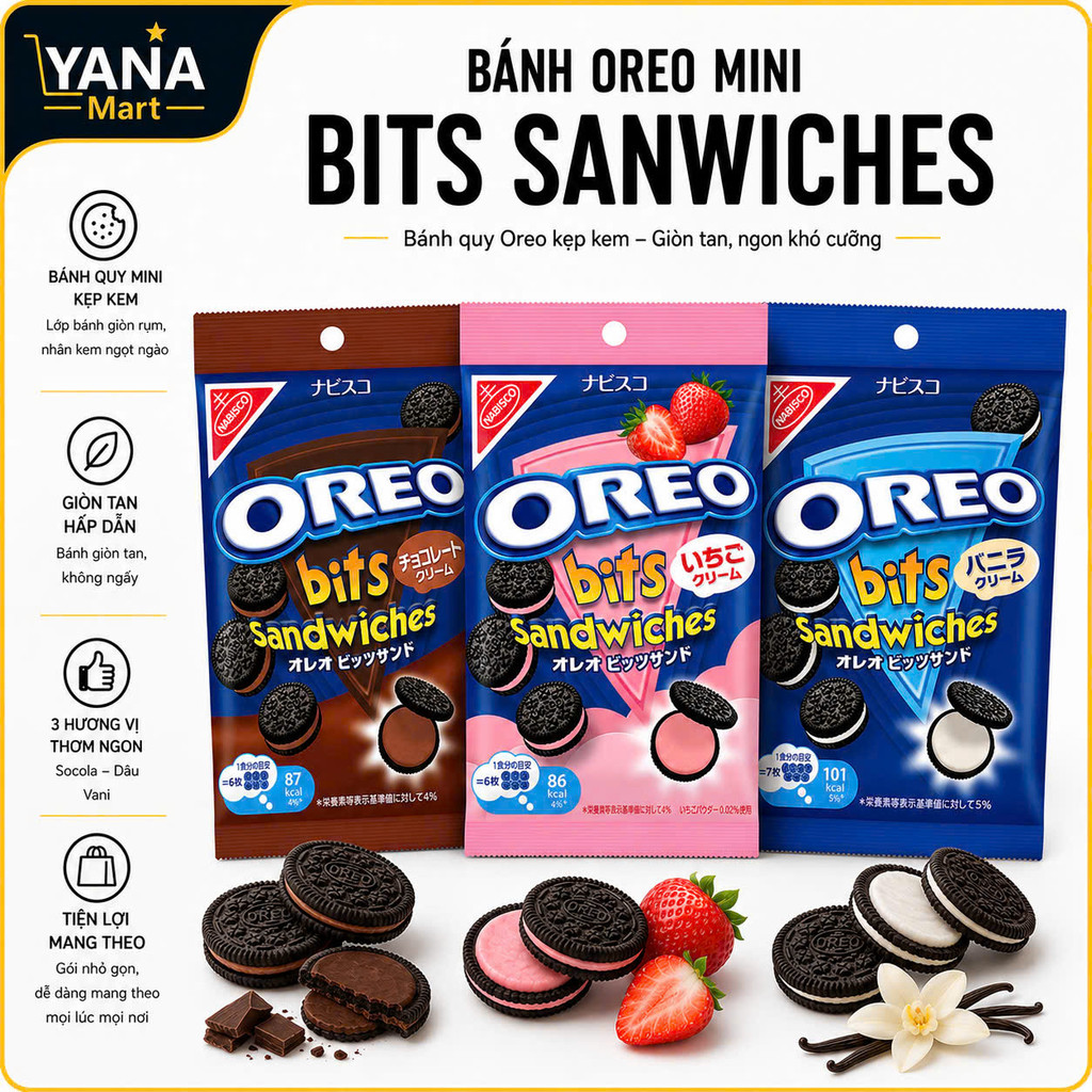 Bánh Quy Oreo Mini Nhật Bản 17g – Oreo Bits Sandwich Vani & Socola Và Dâu