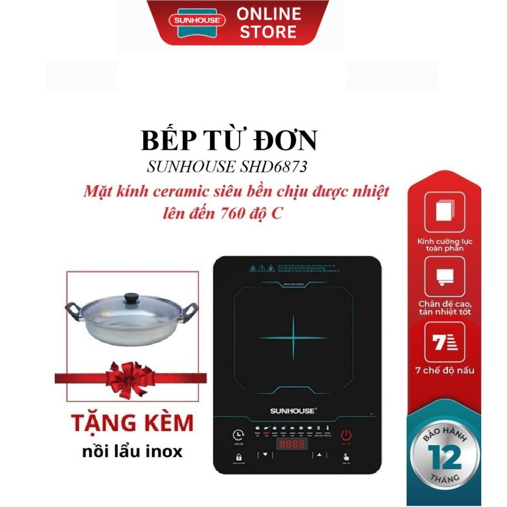 BẾP TỪ ĐƠN SUNHOUSE SHD6873_Tặng Kèm Nồi Lẩu Inox