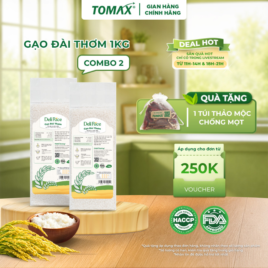 Combo 2 Túi Gạo Đài Thơm Deli Rice 1kg Dẻo Mềm, Thơm Ngon Tự Nhiên – TOMAX