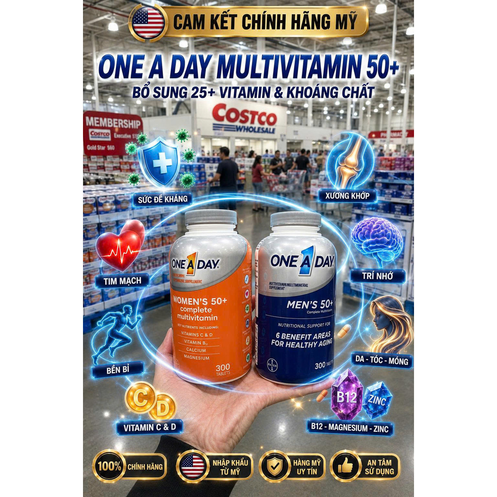 [HÀNG MỸ] Viên Uống Bổ Sung Vi Chất One A Day 50+ Cho Nam & Nữ (300 Viên)