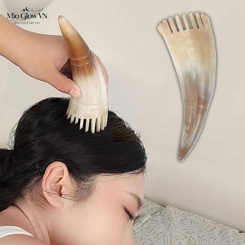 Lược Massage Sừng Bò Tự Nhiên Răng Rộng Da Đầu Kinh Tuyến Cạo Cơ Thể Guasha