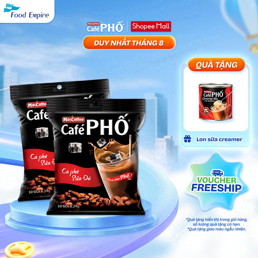 Combo 2 Túi Cà phê Phố Sữa Đá - Maccoffee (bịch 30 gói x 24g - date 2027)