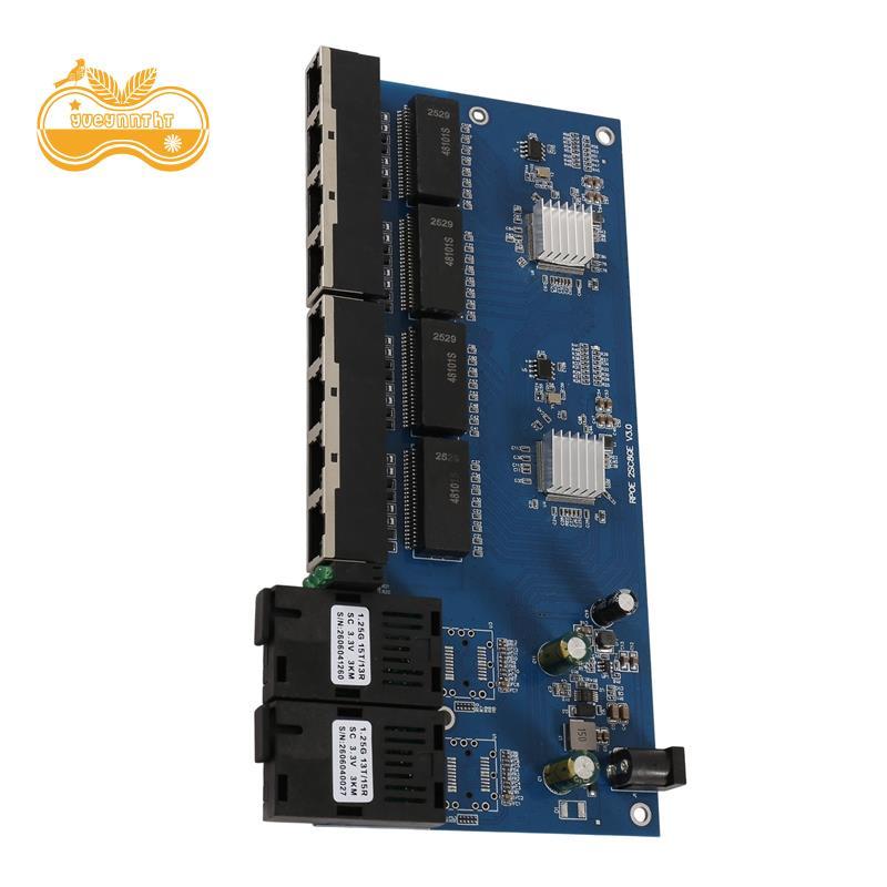 Fibra Reverse POE PCB 1000Mx 8 RJ45 1000Mx2 SC Fiber Media Converter PCBA, 3KM