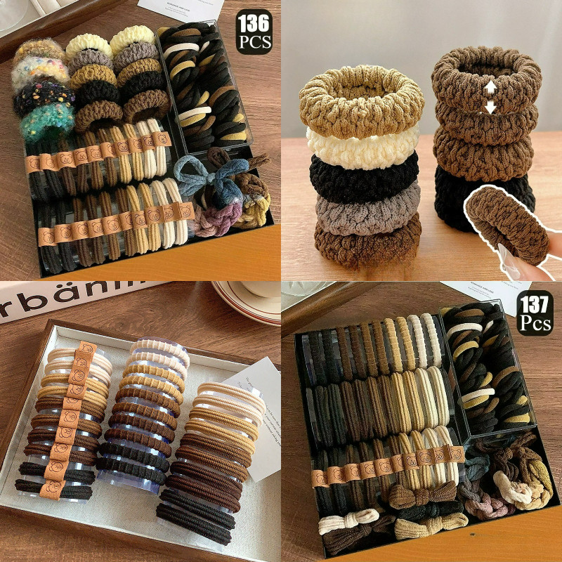 Liền Mạch Co Giãn Bền Đẹp Co Giãn Tóc Bộ Dây Buộc Tóc Đuôi Ngựa Cao Scrunchies 136 / 137 Cái
