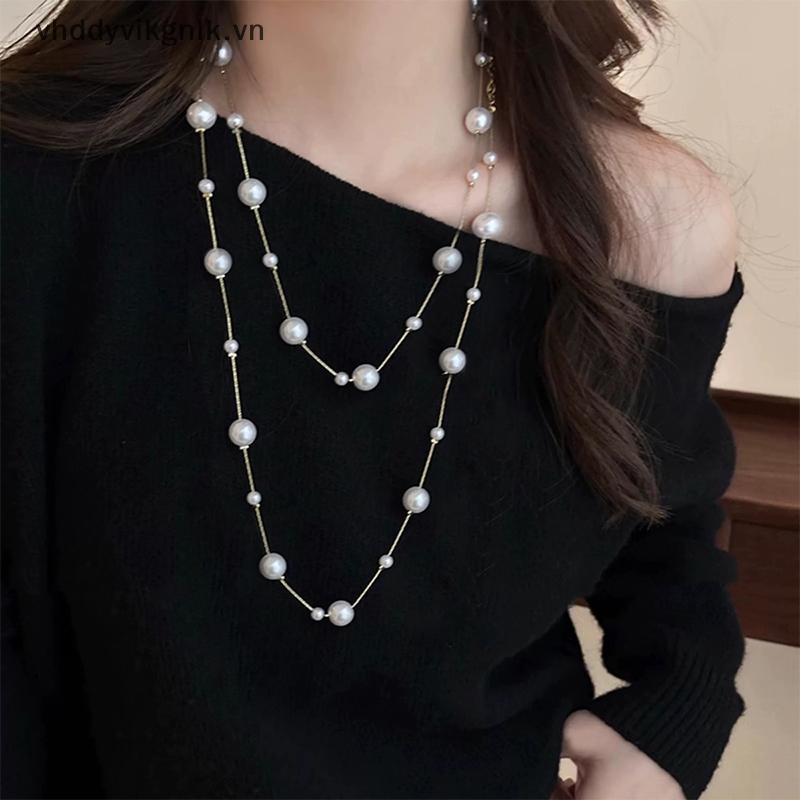 Vhd Thanh Lịch Hai Lớp Mô Phỏng Ngọc Trai Áo Len Nelace Dành Cho Nữ Cổ Nữ Dây Xích Dài Nelace VN