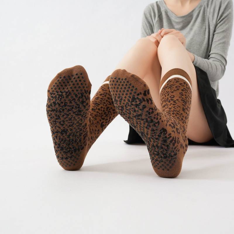 Leopard Print Non-Slip Socks Butterfly Field Tube Socks Professional Yoga Socks Pilates Fitness Anti
