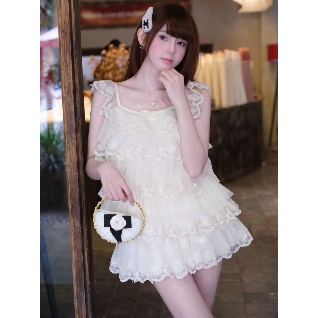Trangbaly Shop -  Sét áo lưới dáng tầng phối ren mặc 2 kiểu kèm cv S391 mila