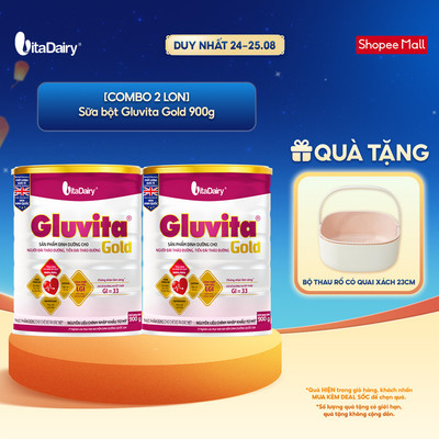 [COMBO 2 LON] Sữa bột Gluvita Gold dành cho người tiểu đường - Giúp kiểm soát đường huyết - Lon 900g