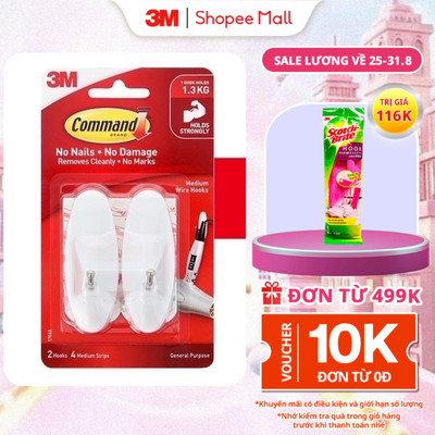 Móc dán tường đầu kim loại 3M™ Command™, 17068, tải trọng 1.3kg, bám cực chắc, vỉ 2 cái, Dùng sắp xếp nhà cửa