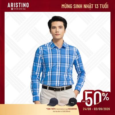 Áo sơ mi nam dài tay ARISTINO họa tiết xanh kẻ trắng trẻ trung nam tính - ALS21102