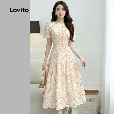 Lovito Kỳ nghỉ Đầm Nữ Dáng Duyên Dáng Xuân Hè Khoá Kéo L154ED375