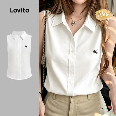(New Arrival) Lovito Áo sơ mi trắng nữ mùa xuân/hè kiểu dáng thanh lịch họa tiết đơn giản cài cúc TKK8P2D854