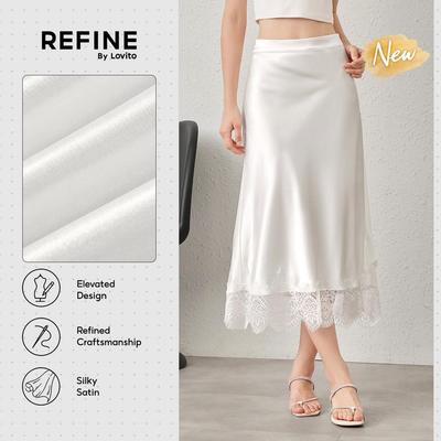 (New Arrival) (Refine by Lovito) Chân váy công sở satin mịn chi tiết ghép ren chân váy nữ trắng đi làm xuân hè SKR42P1D056